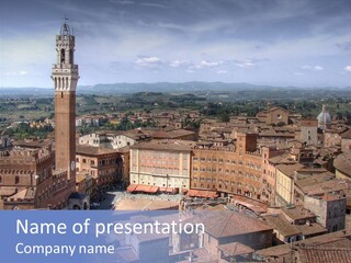 This Is One Of Italy's Most Famous Squares, And The One With The Most Original Shape. Piazza Del Campo Stands On The Site That Was Once An Ancient Roman Forum, Opposite Palazzo Pubblico. PowerPoint Template