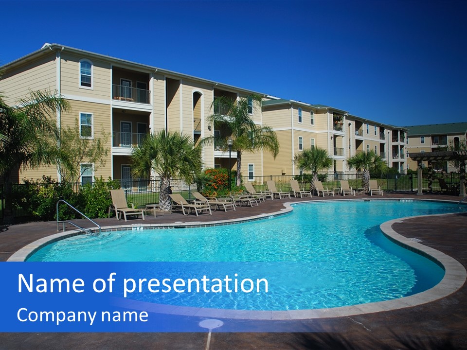 Swimming Pool And Apartment Houses PowerPoint Template