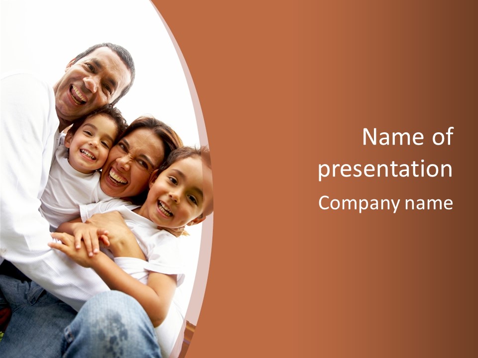 Family Lifestyle Portrait Of A Mum And Dad With Their Two Kids Having Fun Outdoors PowerPoint Template