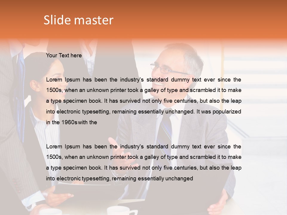 A Group Of Business People Standing Around A Laptop PowerPoint Template