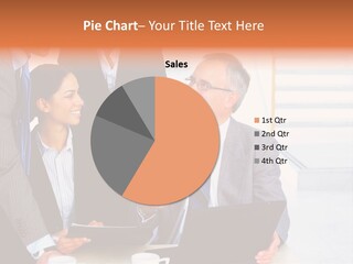 A Group Of Business People Standing Around A Laptop PowerPoint Template