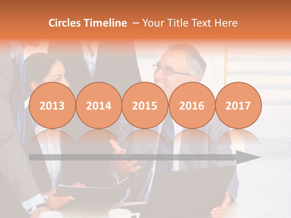 A Group Of Business People Standing Around A Laptop PowerPoint Template