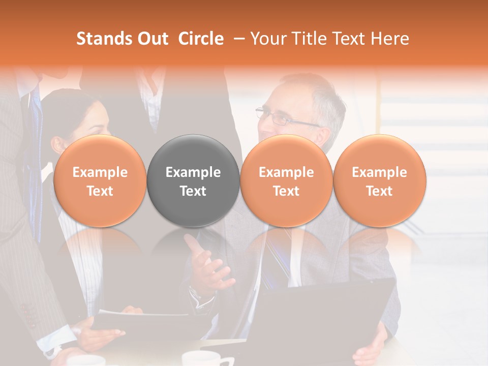 A Group Of Business People Standing Around A Laptop PowerPoint Template