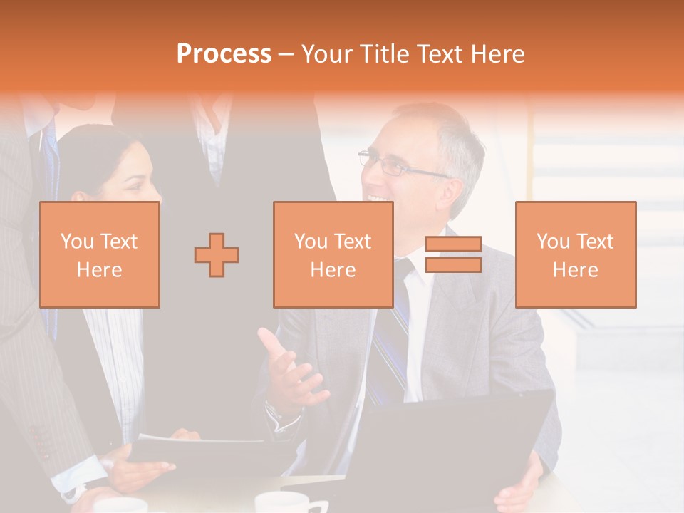 A Group Of Business People Standing Around A Laptop PowerPoint Template