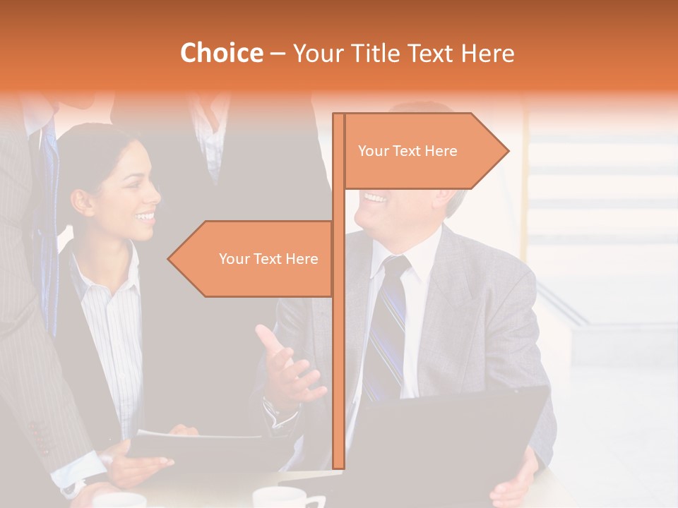 A Group Of Business People Standing Around A Laptop PowerPoint Template