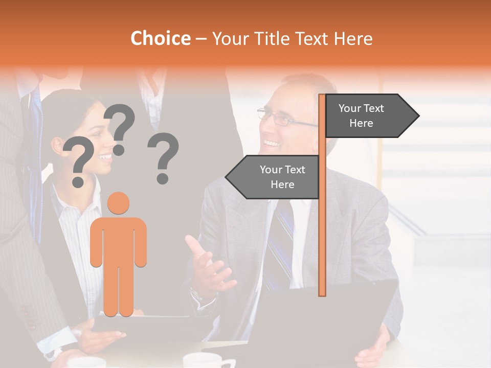 A Group Of Business People Standing Around A Laptop PowerPoint Template