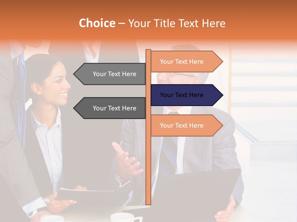A Group Of Business People Standing Around A Laptop PowerPoint Template