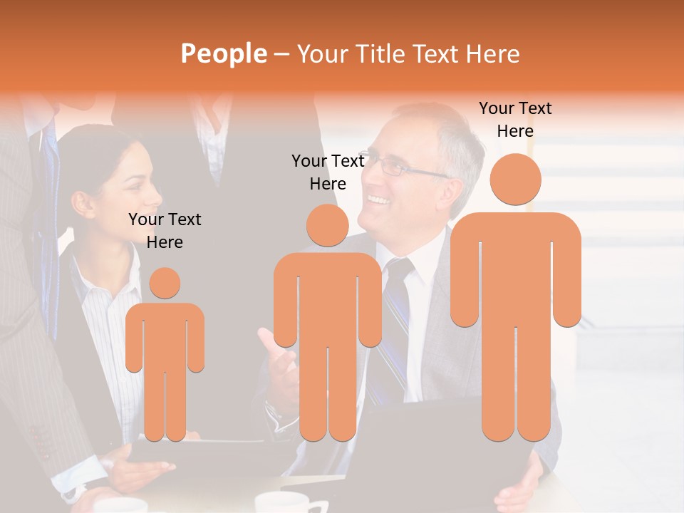 A Group Of Business People Standing Around A Laptop PowerPoint Template