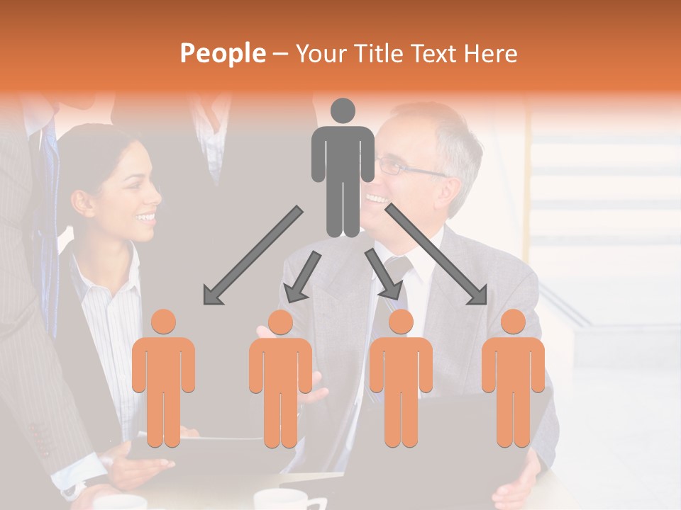 A Group Of Business People Standing Around A Laptop PowerPoint Template