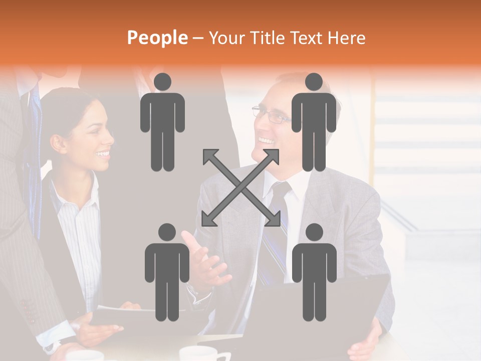 A Group Of Business People Standing Around A Laptop PowerPoint Template