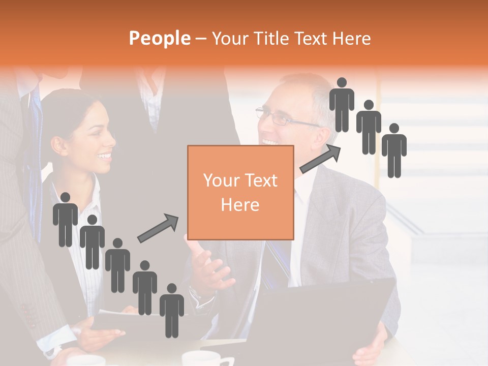 A Group Of Business People Standing Around A Laptop PowerPoint Template