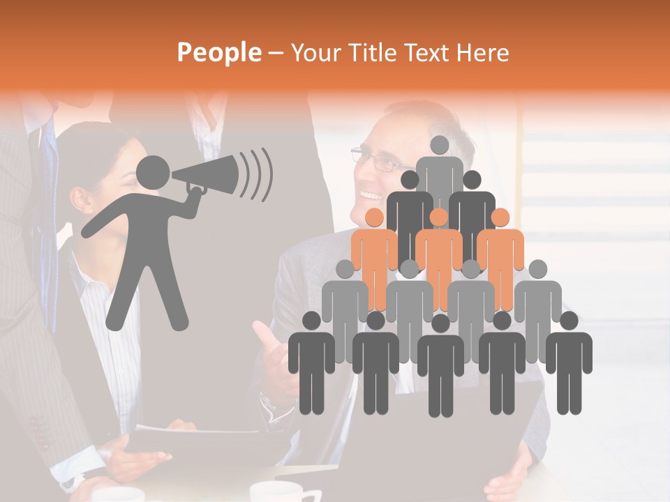 A Group Of Business People Standing Around A Laptop PowerPoint Template