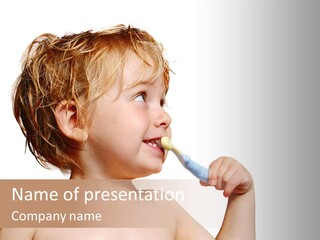 A Child Brushing His Teeth With A Toothbrush PowerPoint Template