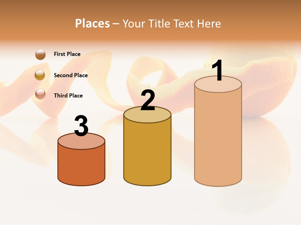 Orange With Peeled Skin Reflecting In Glass Surface. PowerPoint Template