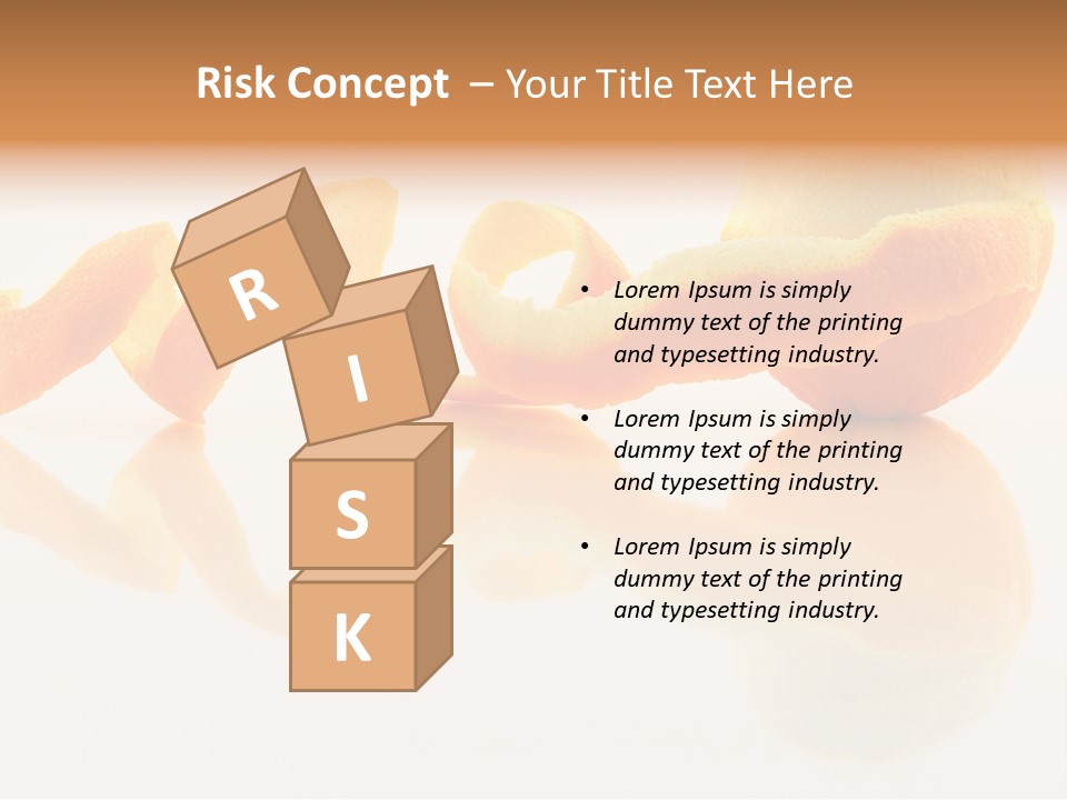 Orange With Peeled Skin Reflecting In Glass Surface. PowerPoint Template