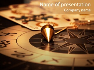 Magic Pendulum And Cards Of Tarots On Astrological Background PowerPoint Template