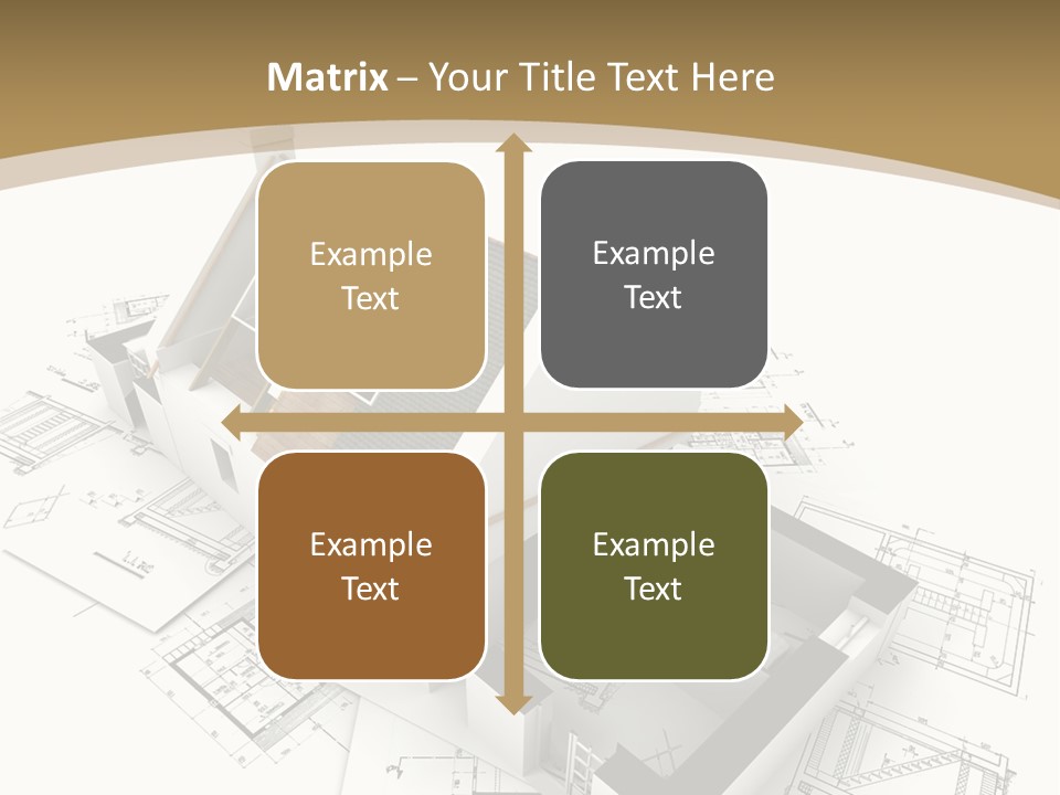 House With Exposed Roof Layers On Top Of Architect Blueprints. PowerPoint Template