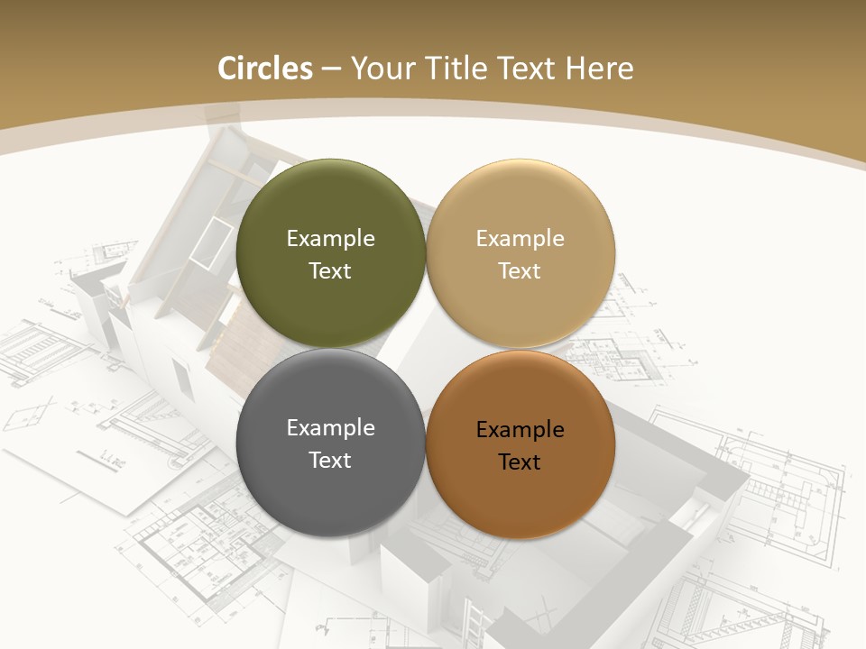 House With Exposed Roof Layers On Top Of Architect Blueprints. PowerPoint Template