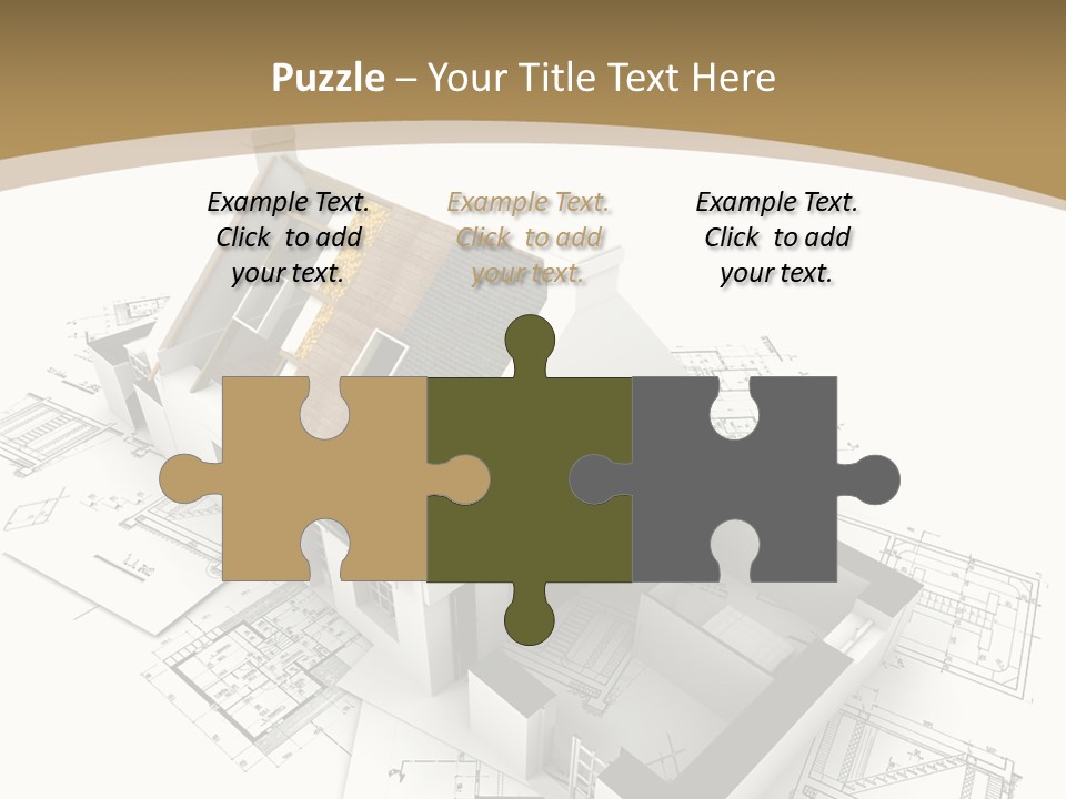 House With Exposed Roof Layers On Top Of Architect Blueprints. PowerPoint Template