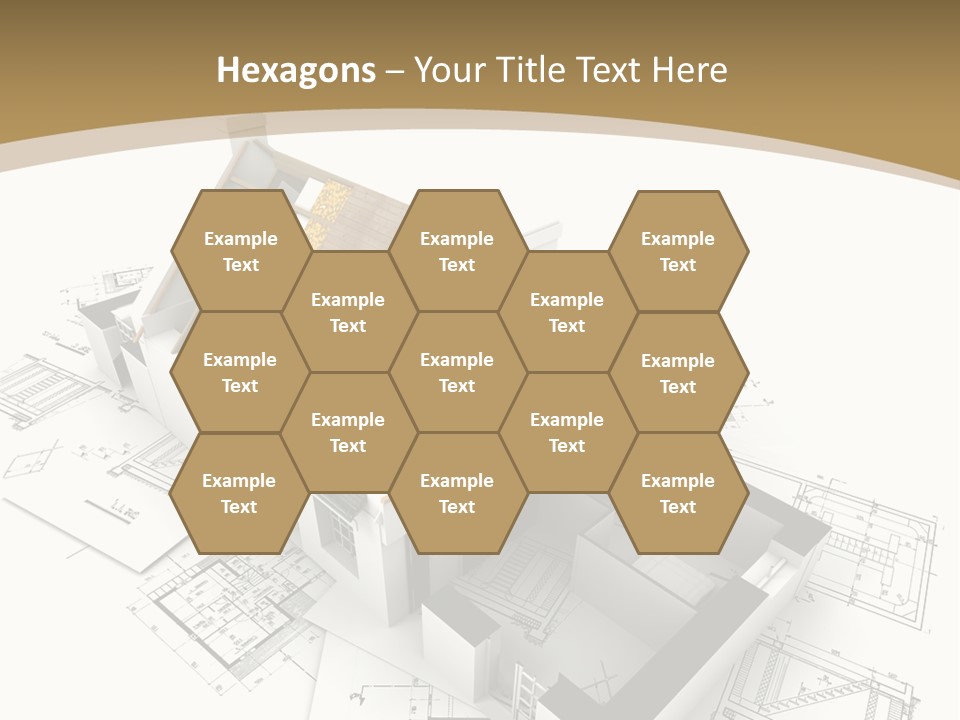 House With Exposed Roof Layers On Top Of Architect Blueprints. PowerPoint Template