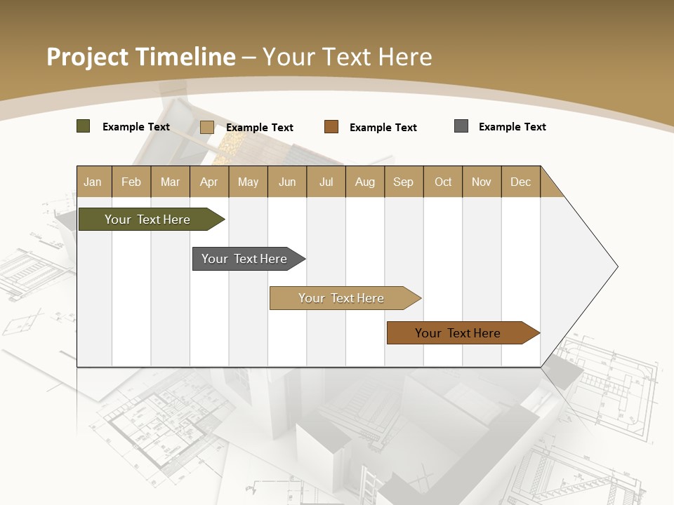 House With Exposed Roof Layers On Top Of Architect Blueprints. PowerPoint Template