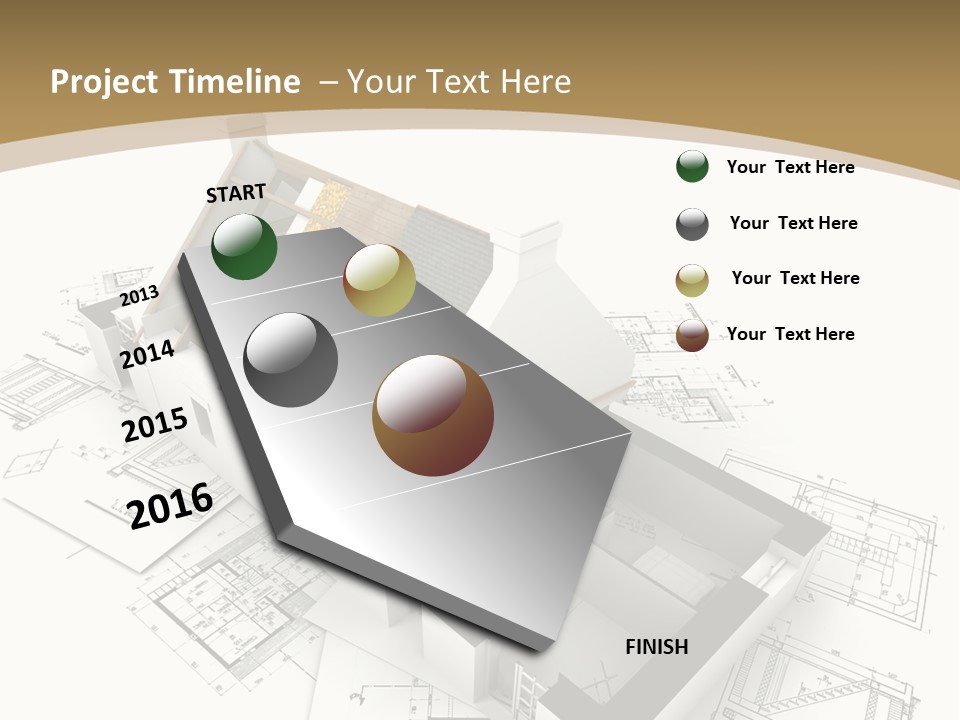 House With Exposed Roof Layers On Top Of Architect Blueprints. PowerPoint Template
