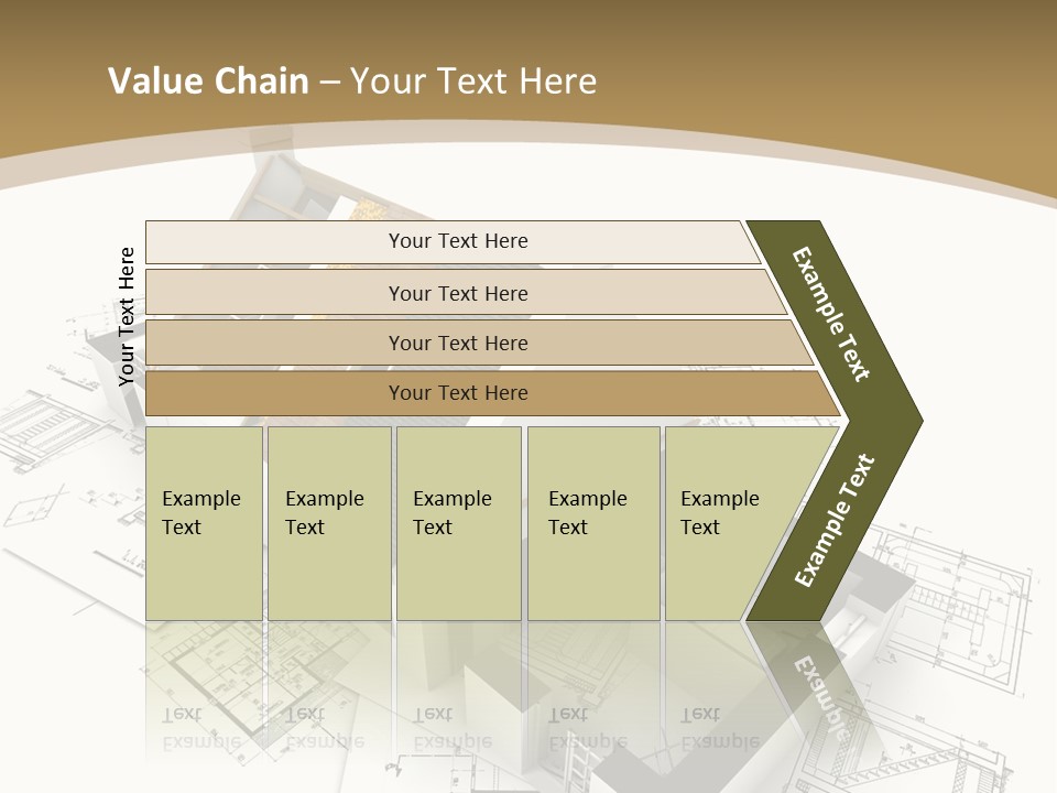House With Exposed Roof Layers On Top Of Architect Blueprints. PowerPoint Template