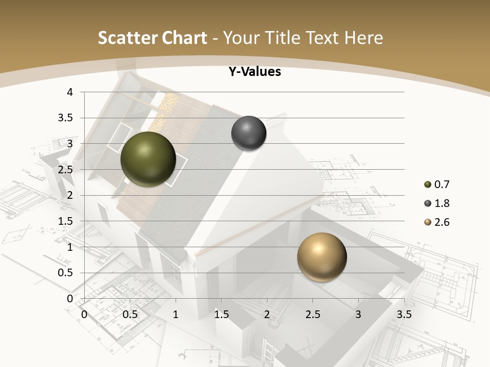 House With Exposed Roof Layers On Top Of Architect Blueprints. PowerPoint Template