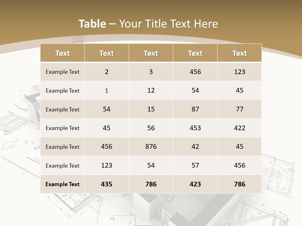 House With Exposed Roof Layers On Top Of Architect Blueprints. PowerPoint Template