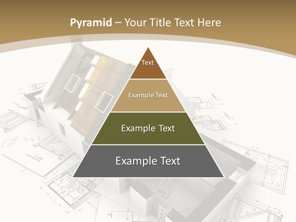 House With Exposed Roof Layers On Top Of Architect Blueprints. PowerPoint Template