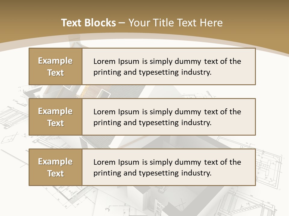 House With Exposed Roof Layers On Top Of Architect Blueprints. PowerPoint Template