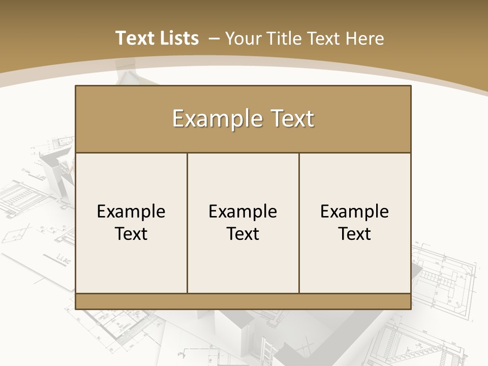 House With Exposed Roof Layers On Top Of Architect Blueprints. PowerPoint Template