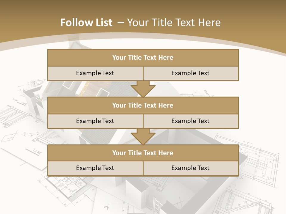 House With Exposed Roof Layers On Top Of Architect Blueprints. PowerPoint Template