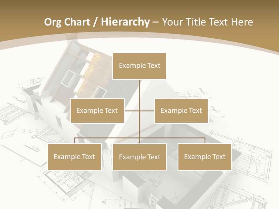 House With Exposed Roof Layers On Top Of Architect Blueprints. PowerPoint Template