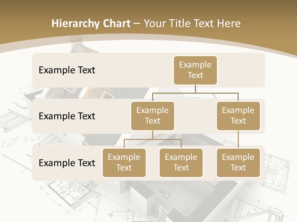 House With Exposed Roof Layers On Top Of Architect Blueprints. PowerPoint Template