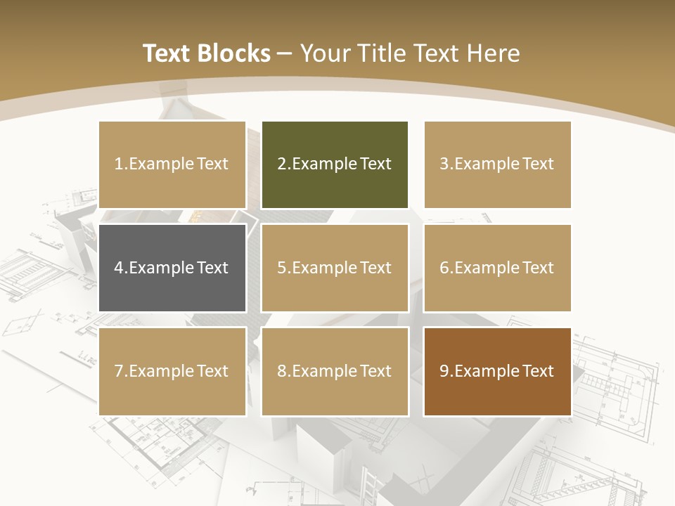 House With Exposed Roof Layers On Top Of Architect Blueprints. PowerPoint Template