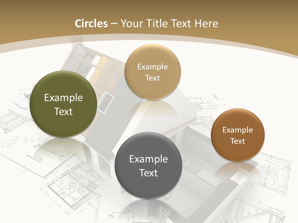 House With Exposed Roof Layers On Top Of Architect Blueprints. PowerPoint Template