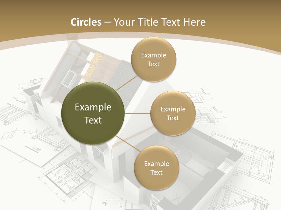 House With Exposed Roof Layers On Top Of Architect Blueprints. PowerPoint Template