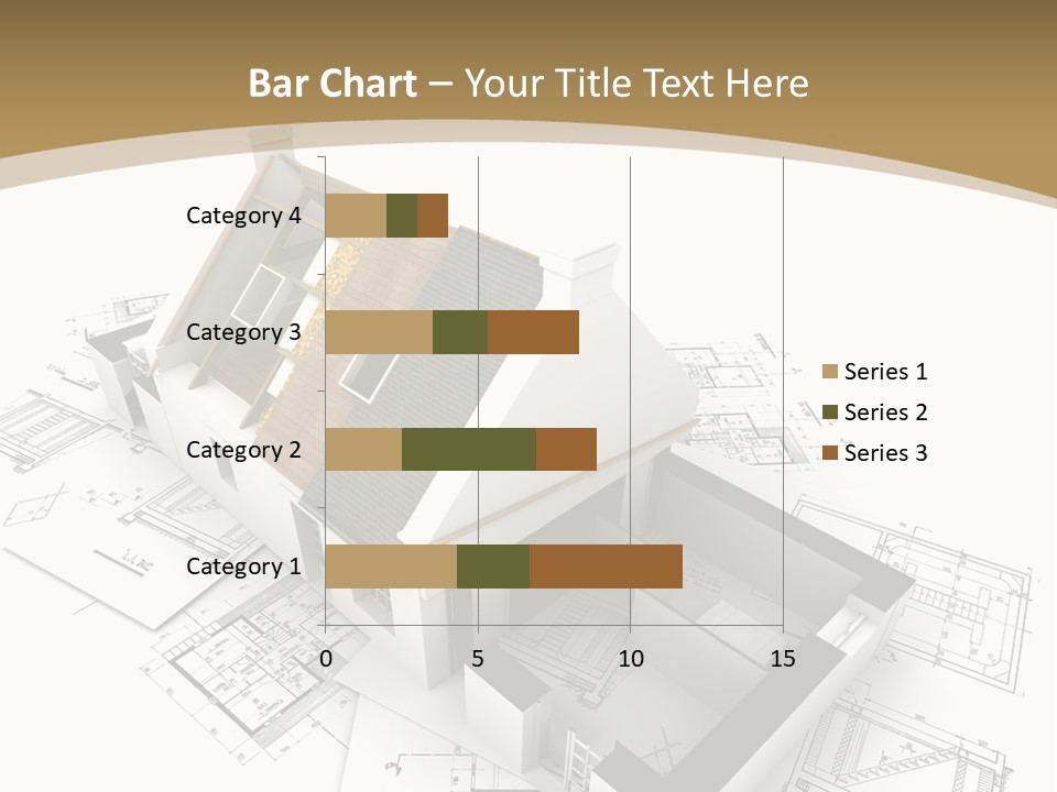 House With Exposed Roof Layers On Top Of Architect Blueprints. PowerPoint Template