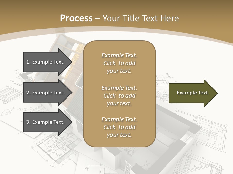 House With Exposed Roof Layers On Top Of Architect Blueprints. PowerPoint Template
