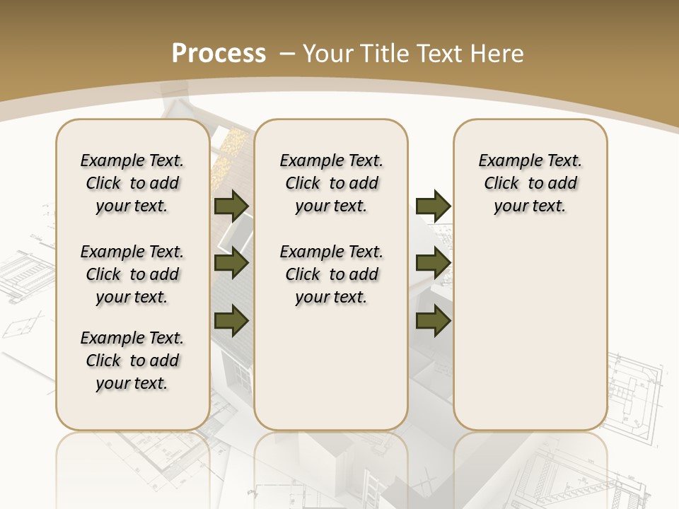 House With Exposed Roof Layers On Top Of Architect Blueprints. PowerPoint Template