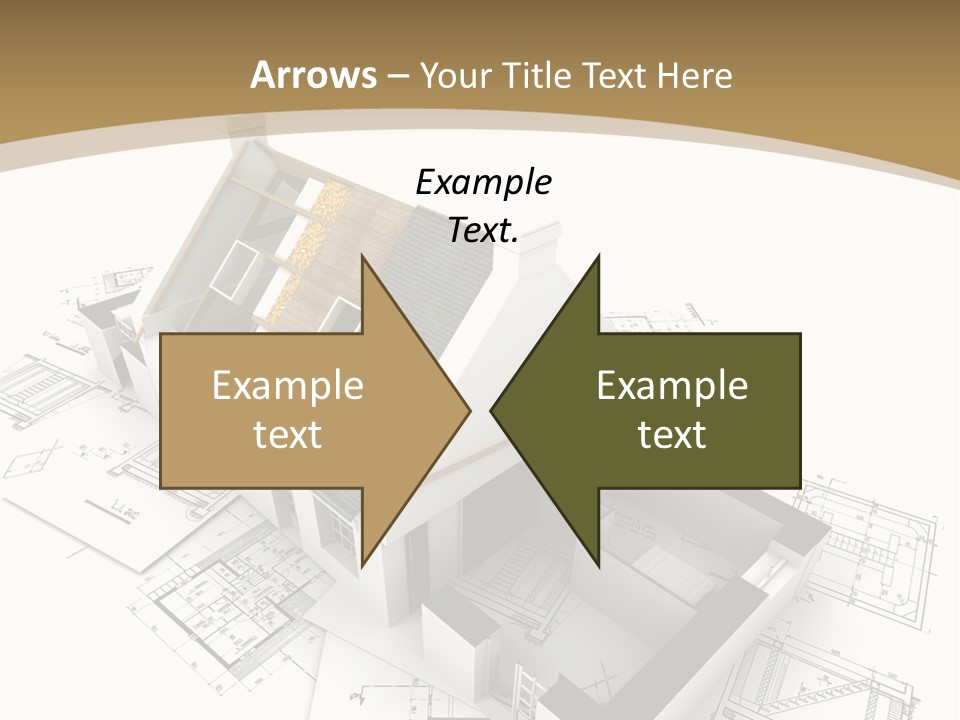 House With Exposed Roof Layers On Top Of Architect Blueprints. PowerPoint Template