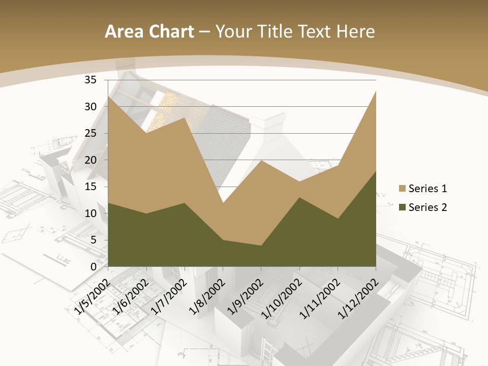 House With Exposed Roof Layers On Top Of Architect Blueprints. PowerPoint Template