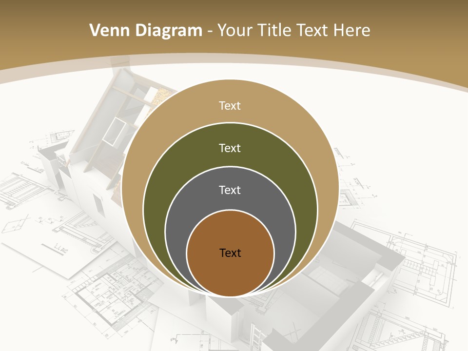 House With Exposed Roof Layers On Top Of Architect Blueprints. PowerPoint Template
