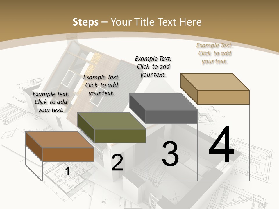 House With Exposed Roof Layers On Top Of Architect Blueprints. PowerPoint Template