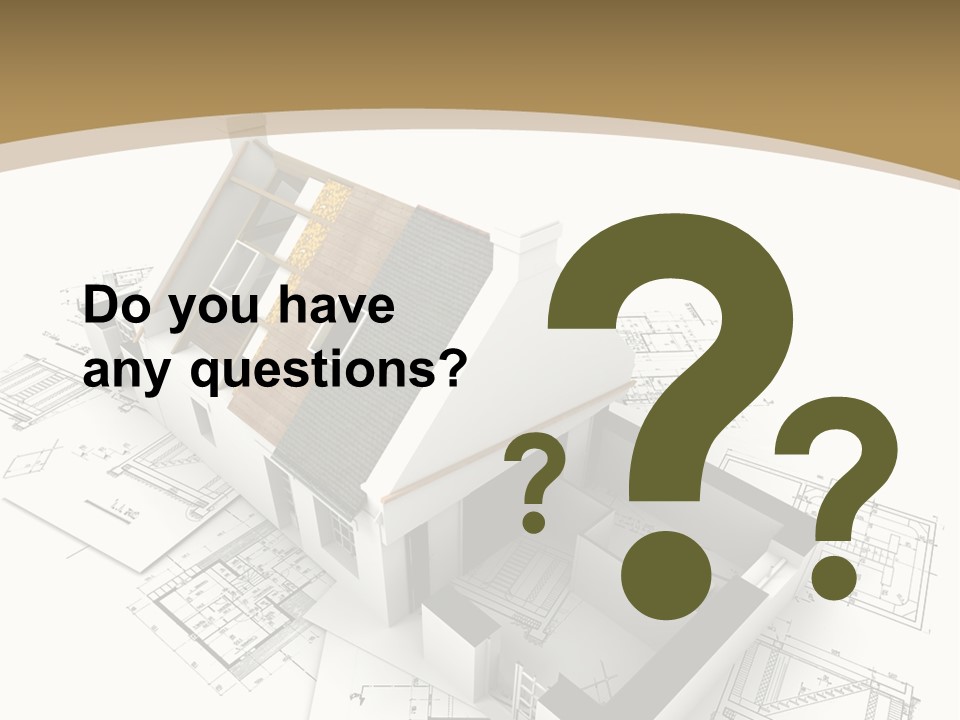 House With Exposed Roof Layers On Top Of Architect Blueprints. PowerPoint Template