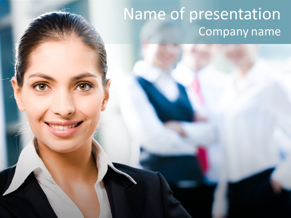 Face Of Female Leader On The Background Of Her Business Team PowerPoint Template