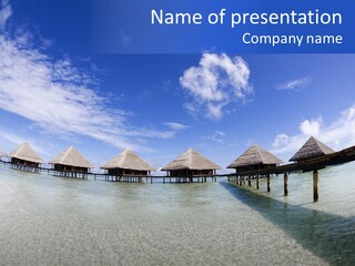 Tropical Beach: Tropical Resort And Cloudy Sky PowerPoint Template