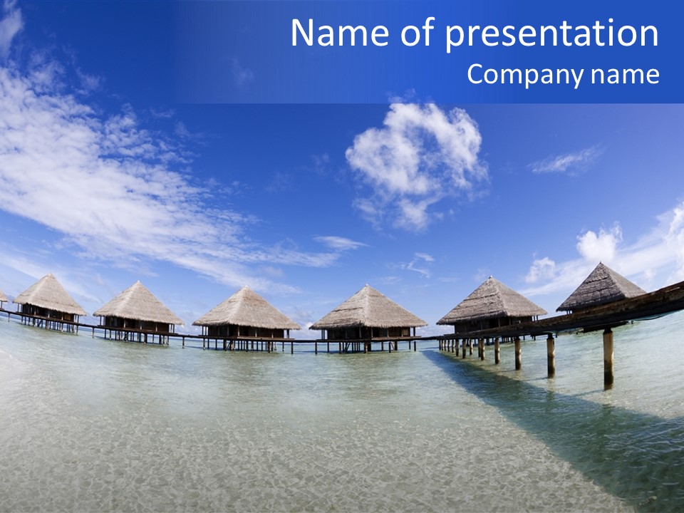 Tropical Beach: Tropical Resort And Cloudy Sky PowerPoint Template