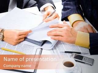 Image Of Peopleтащs Hands During Business Conversation At Meeting PowerPoint Template